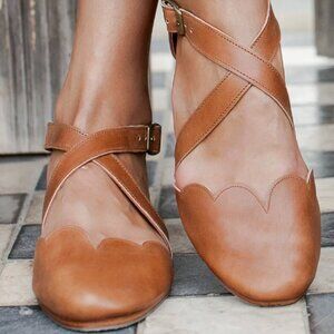 BaliELF Handmade Leather Flats Mangrove Size 8 in Caramel Color